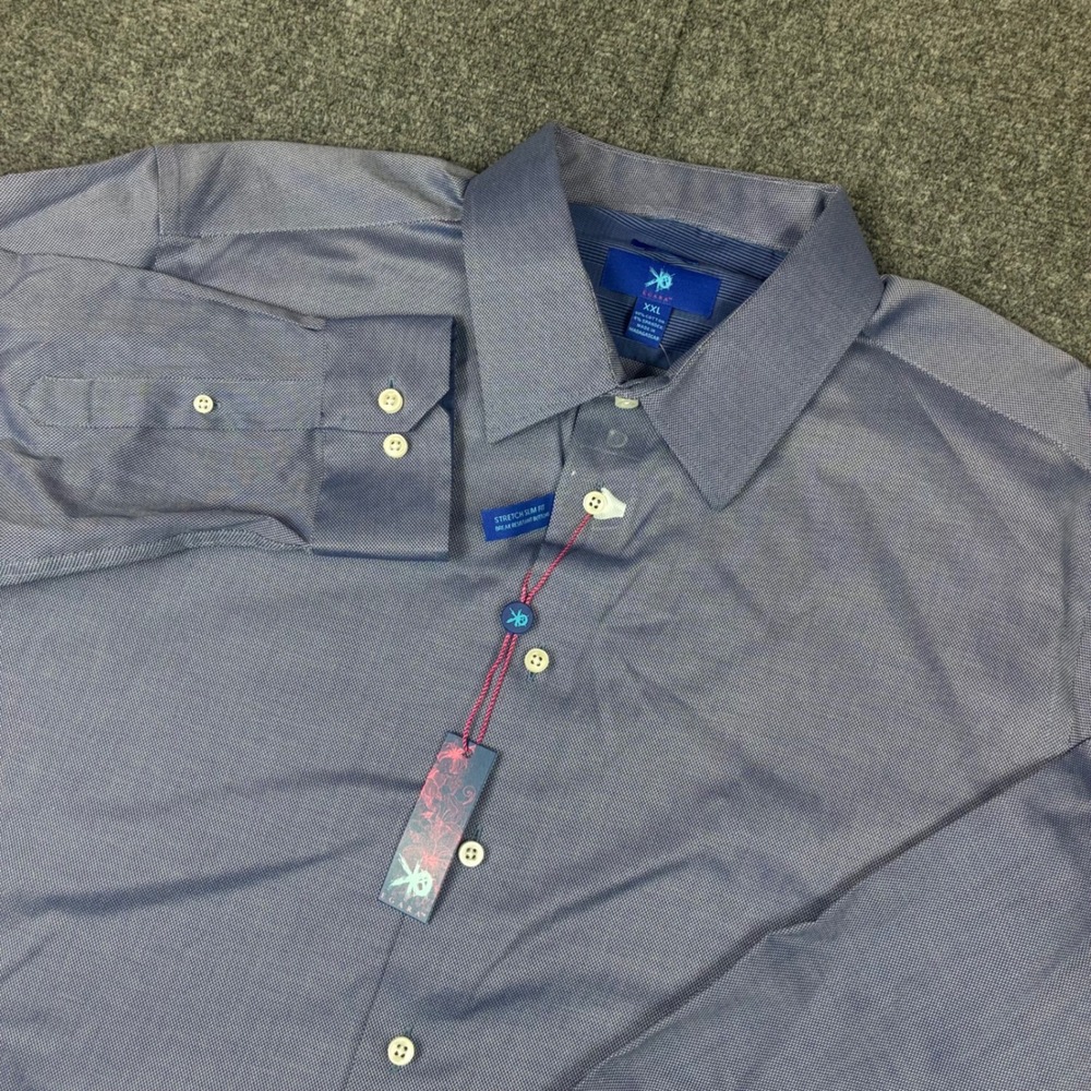 Egara Mens XXL Blue Non-Iron Stretch Slim Fit Dress Shirt Long Sleeve‎ NWT